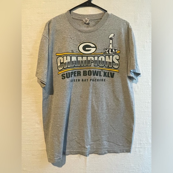 Alstyle Green Bay Packers Super Bowl XLV Champions Gray T-shirt Men's Size L NFL - Picture 2 of 7